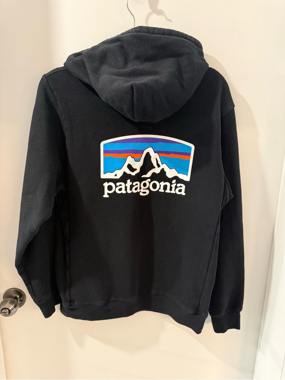 Patagonia Black Zip-Up Sweatshirt with Multicolor Mountain Logo